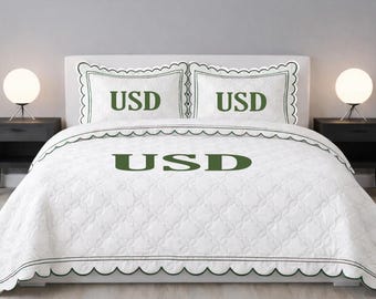 Cotton Sateen Quilted Duvet Cover Set, Scallop Embroidery, Personalized Monogram