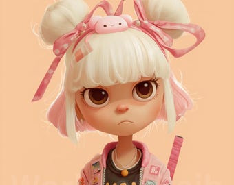 Kawaii Cute Girl Character Wall Art Printable Cute Illustration Kids Room Decor Nursery Wall Art Instant Download