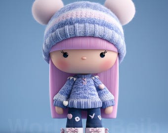 Kawaii Girl Pastel Nursery Print, Cozy Kids Room Decor (Digital Download)