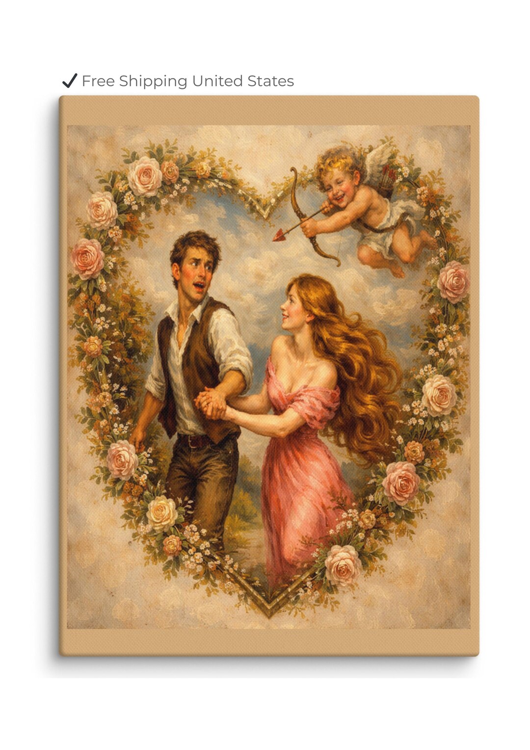 Vintage Romantic Couple Wall Art Print – Classic Love Painting, Wedding ...
