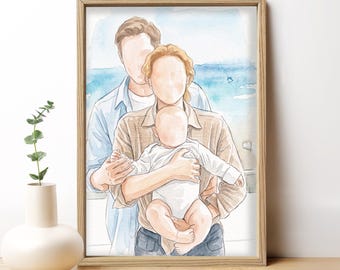 Retrato personalizado sin rostro a partir de una foto, pintura minimalista, ilustración sin rostro, retrato personalizado de pareja, retrato familiar.