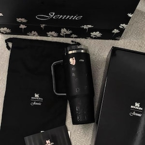 Stanley Black Floral Tumbler 40 oz & 12 oz, Tumbler with Handle, Aesthetic Black Travel Mug, Minimalist Cup Gift