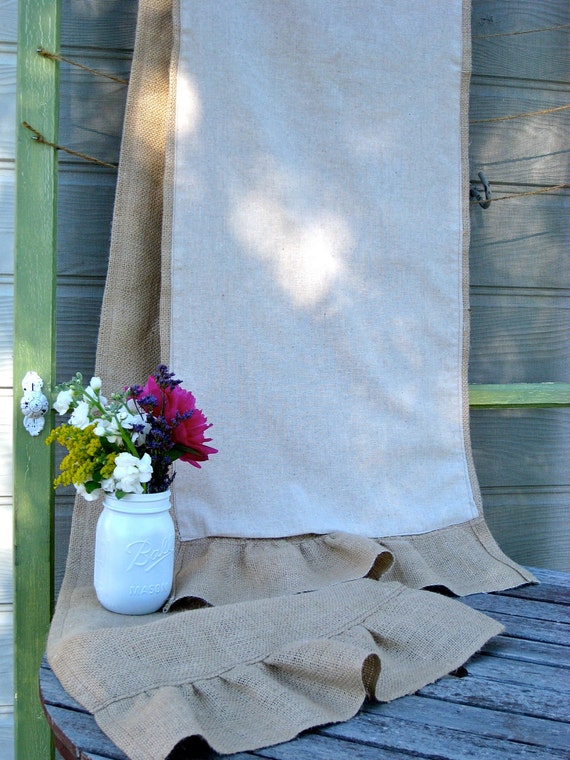 Items similar to Burlap Table Runner with Single Ruffle with Muslin