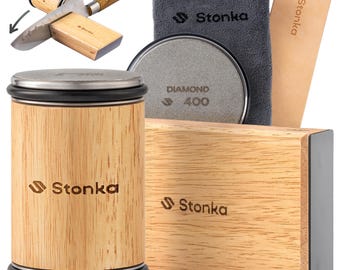 Stonka Luxury Wooden Knife Sharpener Gift Set – Premium Oak/Walnut Rolling Sharpener with Diamond Wheel & Magnetic Base