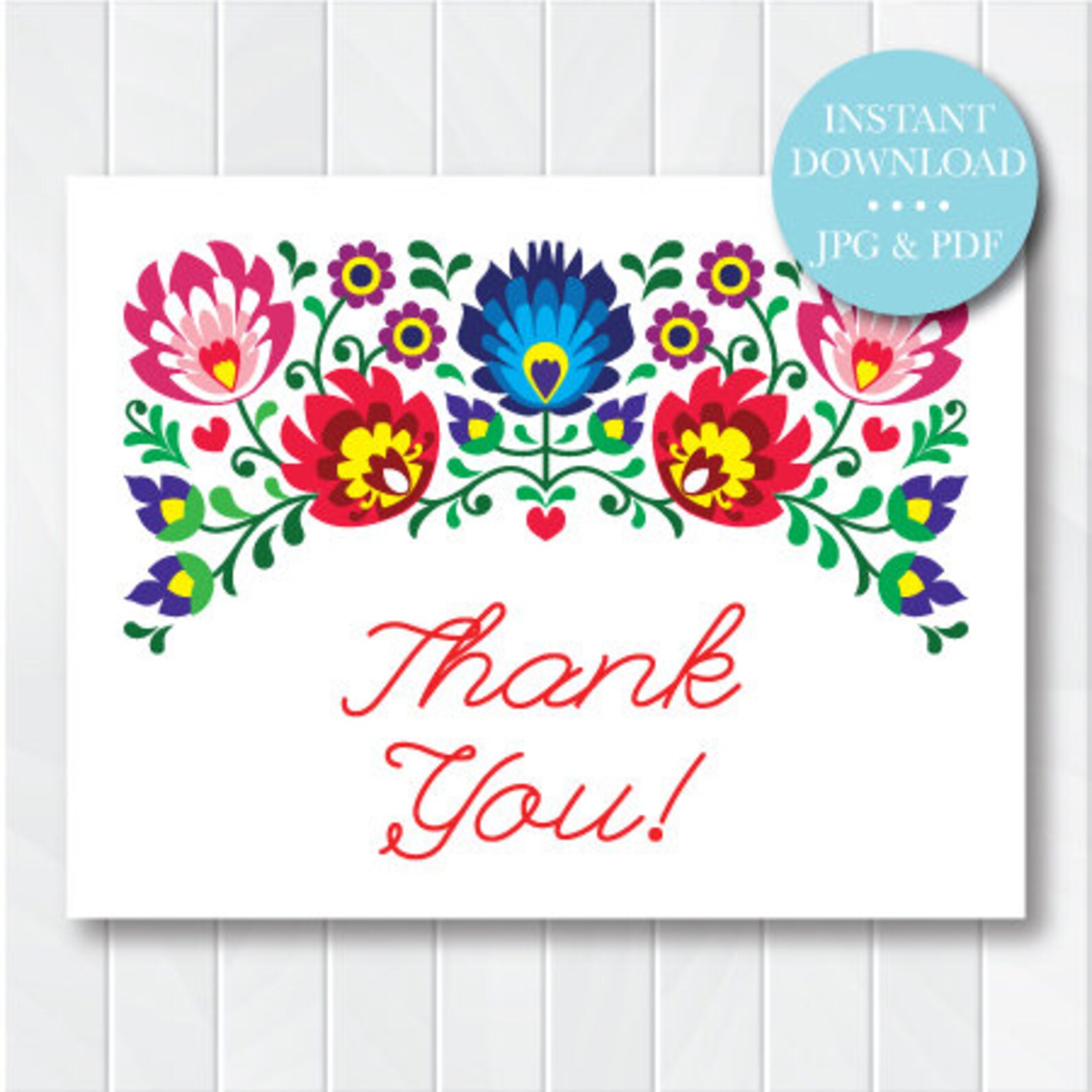 Thank You Mexican Flowers Thank You Card Template DIY | Etsy