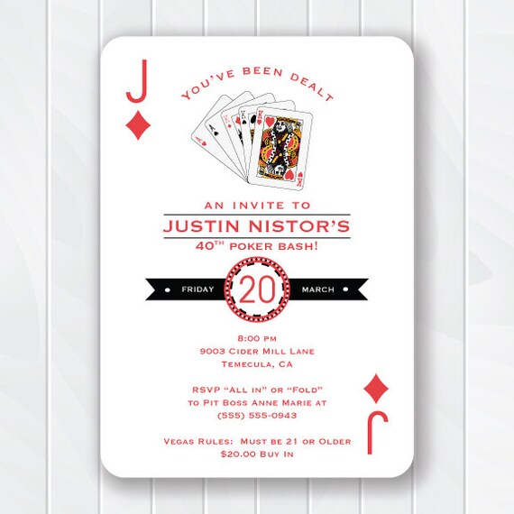 Casino Invitation Poker Birthday Party 30th birthday 40th Etsy