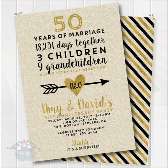 Golden Wedding  Anniversary  Invitation  50th  Anniversary  Etsy