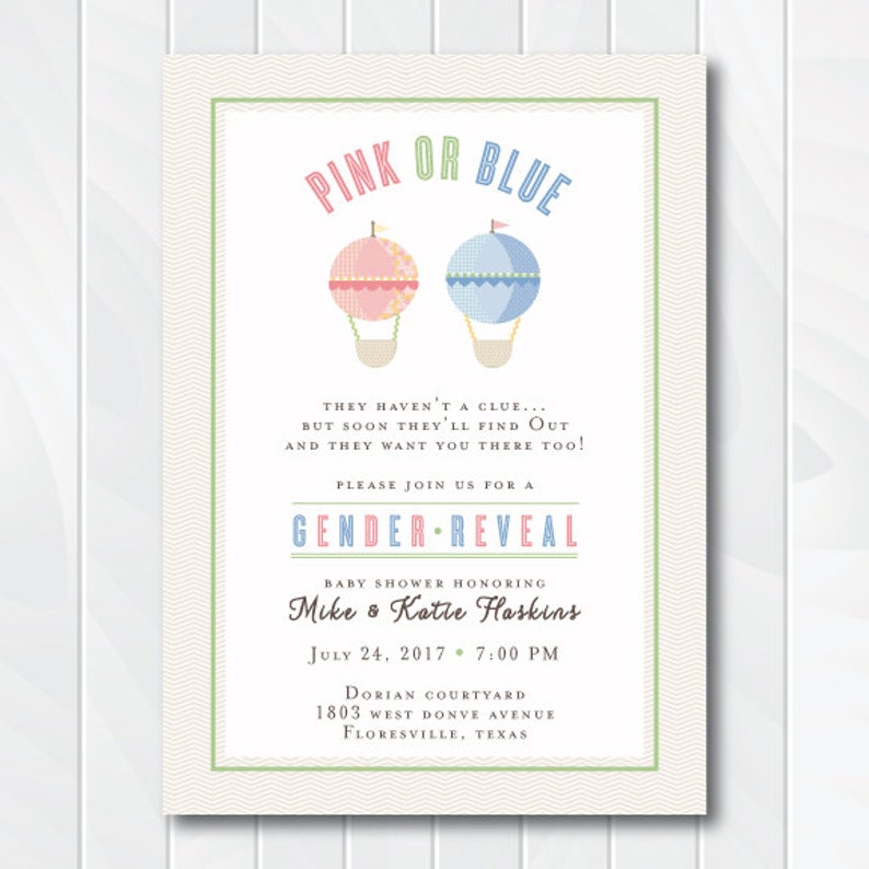 Hot Air Balloon Gender Reveal Baby Shower Invitation Gender Etsy Hot Air Balloon Gender Reveal Baby Shower Invitation Gender Etsy