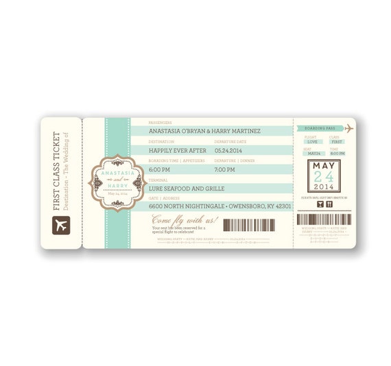 Ticket Stub Wedding Invitation Plane Ticket Bridal Shower Etsy