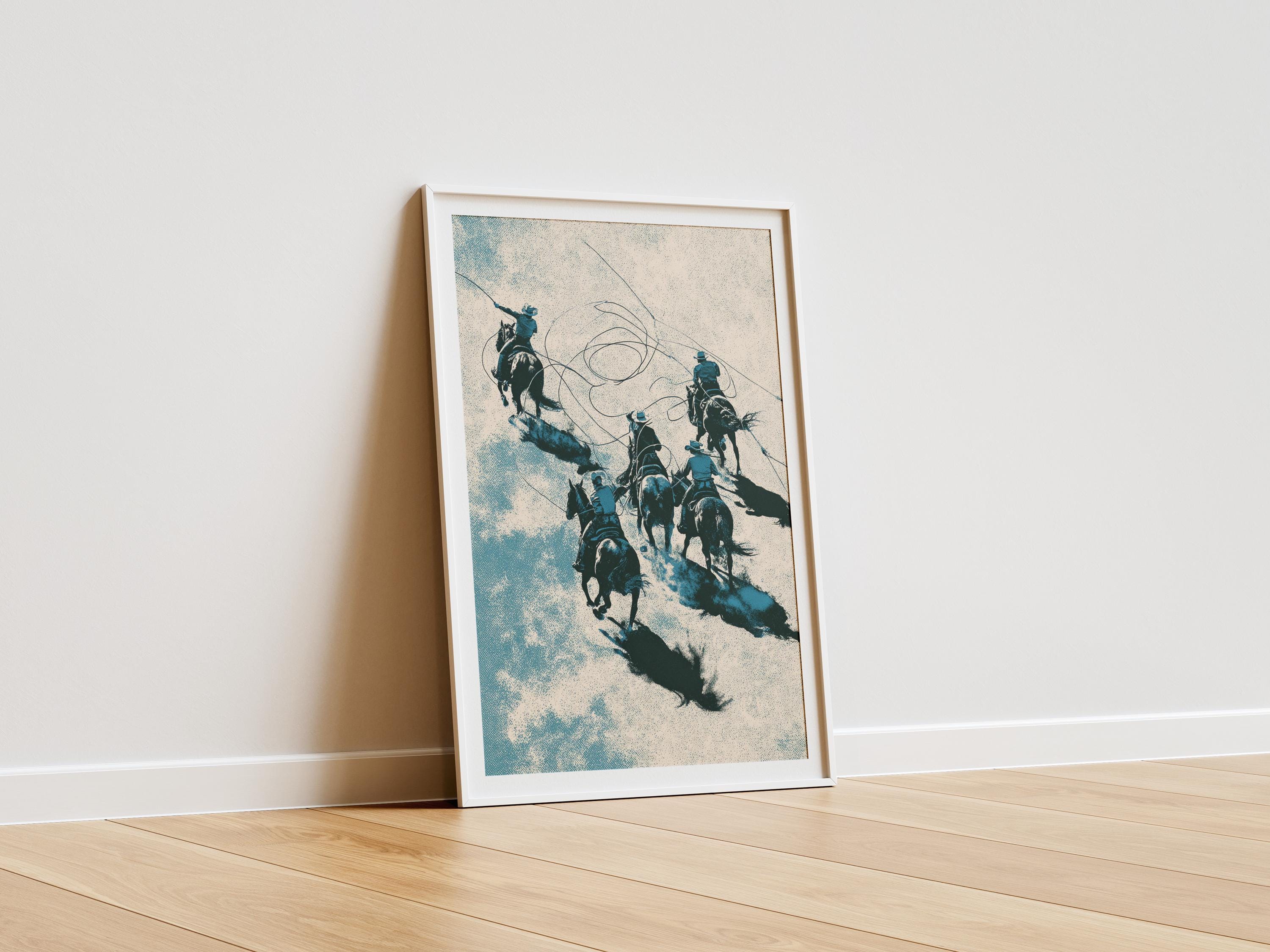 Redu Print Cowboys on Horseback Poster, Western Roping Wall Art, Rodeo Scene Print ...