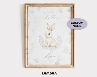 Benutzerdefinierte Name Kaninchen Kinderzimmer Druck - Mädchen Zimmer Wandkunst - Aquarell Neutral Kaninchen Digitaler Download