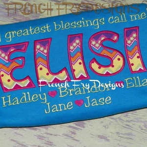 Elisi applique Long Sleeve T-Shirt for Grandmother Customized and Personalized with Grandkids Names &quot;My Greatest Blessings Call me&quot;
