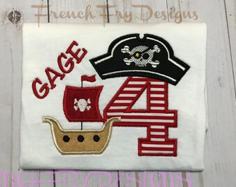 Customized Birthday Pirate Themed Applique T-Shirt