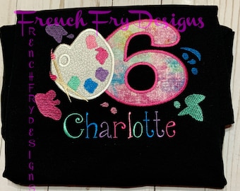 Customized Birthday Paint Artist Themed Applique T-Shirt