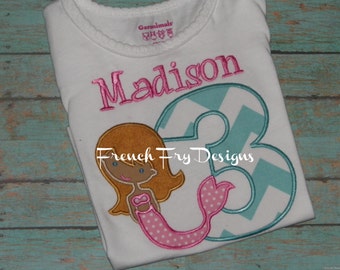 Customized Birthday Mermaid and Name Applique T-Shirt