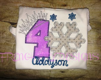 Customized Snowflake Crown Birthday Applique T-Shirt