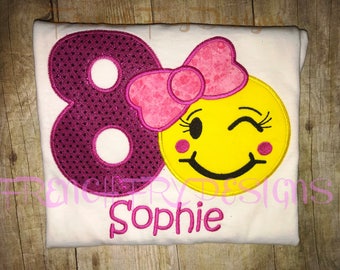 Customized Birthday Winky Face Emoji Applique T-Shirt