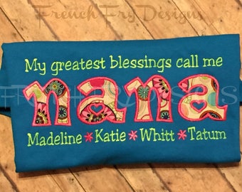 NANA Grandmother Applique Sweatshirt Customized and personalized "My Greatest Blessings Call Me" with Kids Names