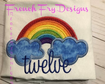 Customized Birthday Rainbow Clouds Applique T-Shirt