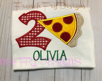 Slice of Pizza Appliqued Birthday Number T-Shirt Customized