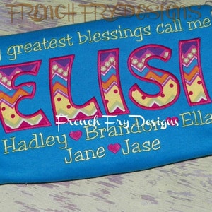 Elisi applique Short-Sleeved Shirt for Grandmother Customized and Personalized with Grandkids Names &quot;My Greatest Blessings Call me&quot;