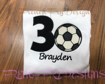 Customized Soccer Ball Birthday Applique T-Shirt