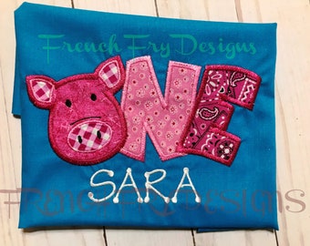 Customized One Pig Farmyard Birthday Applique Shirt