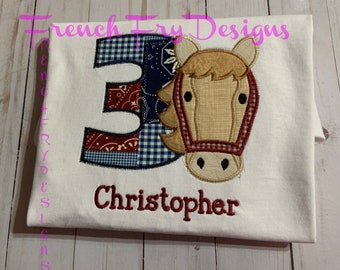 Customized Birthday Horse Themed Applique T-Shirt