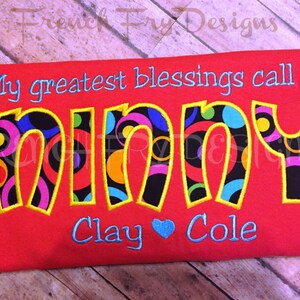 NINNY Grandmother Applique Long Sleeve T-Shirt Customized and personalized &quot;My Greatest Blessings Call Me&quot;