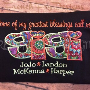 Gigi applique Short-Sleeved Shirt for Grandmother Customized and Personalized with Kids Names