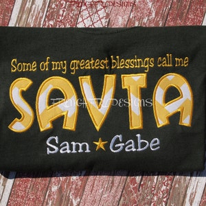 SAVTA applique Short-Sleeved Shirt for Grandmother Customized and Personalized with Grandkids Names &quot;My greatest blessings call me&quot;