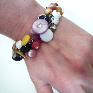 Multi colored vintage button bracelet, assemblage jewelry