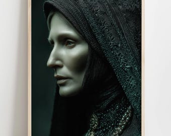 Widow Queen Portrait Print | Dark Gothic Decor Poster | Victorian Mourning Digital Download | | Printable
