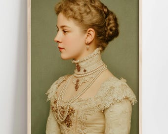 Victorian Noblewoman Portrait Print, Elegant Feminine Wall Art (Digital Download)