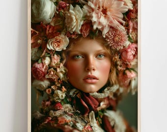 Floral Empress Portrait, Romantic Feminine Wall Art (Digital Download)