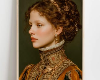 Golden Era Noble Lady Portrait, Classical Feminine Wall Art (Digital Download)