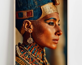 Nefertiti Portrait Print | Egyptian Queen Art, Golden Tones (Digital Download)