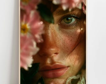 Botanical Woman Portrait Print, Garden Muse Floral Art (Digital Download)