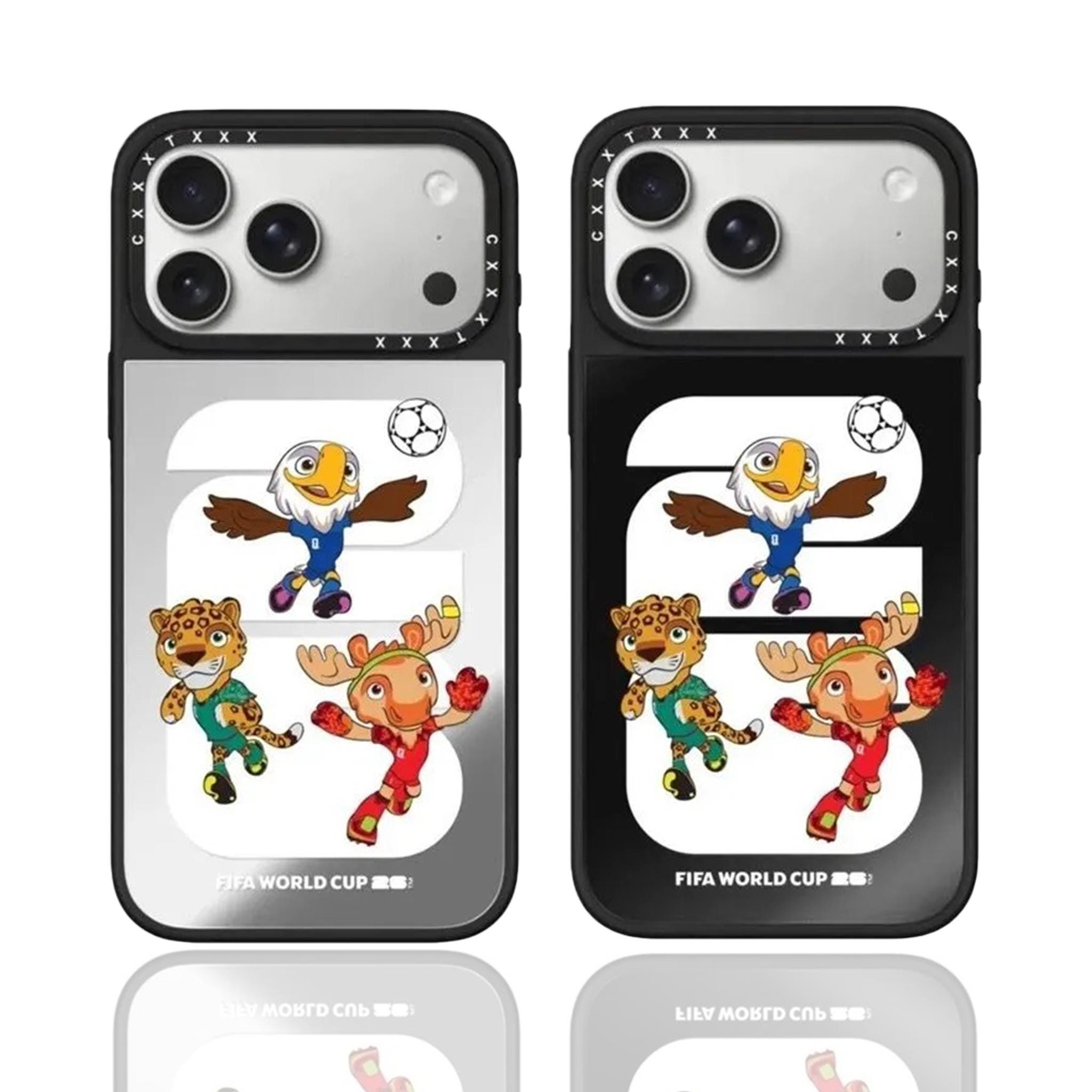 Spiegelend telefoonhoesje FIFA World Cup 2026 | Zilveren/zwarte spiegelcover voor iPhone 17/16/15/14/13 Pro Max