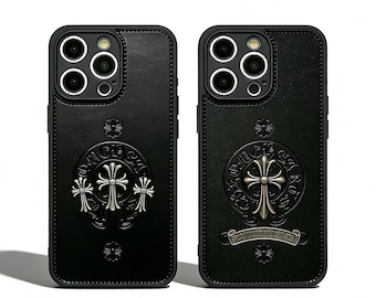 Funda para iPhone con cruz punk / Funda de cuero repujado estilo gótico urbano