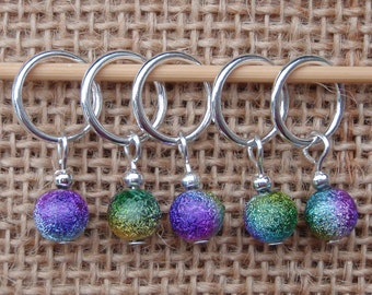 Rainbow stardust stitch markers, set of five