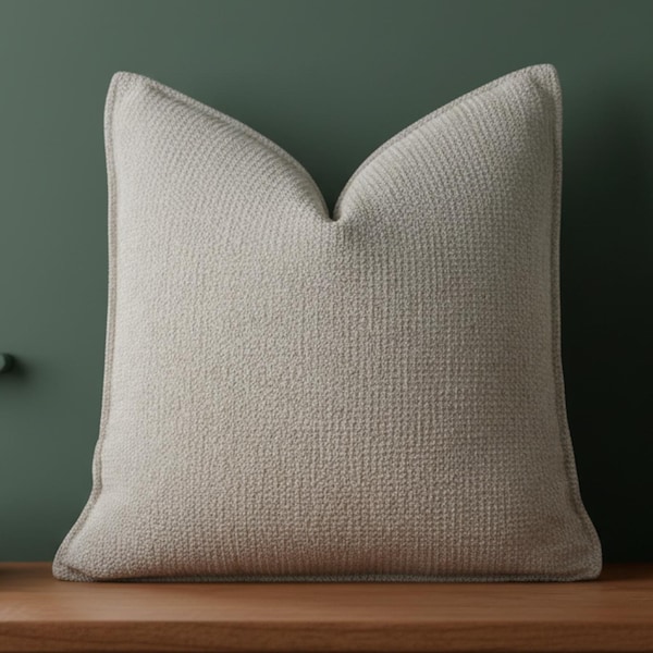 Funda de cojín de chenilla color beige neutro, almohada jacquard texturizada, decoración del hogar en el Reino Unido
