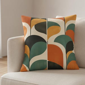 Fodera per cuscino geometrica, federa astratta in stile metà secolo, motivo verde acqua e arancione, decorazione per divano in stile retrò moderno