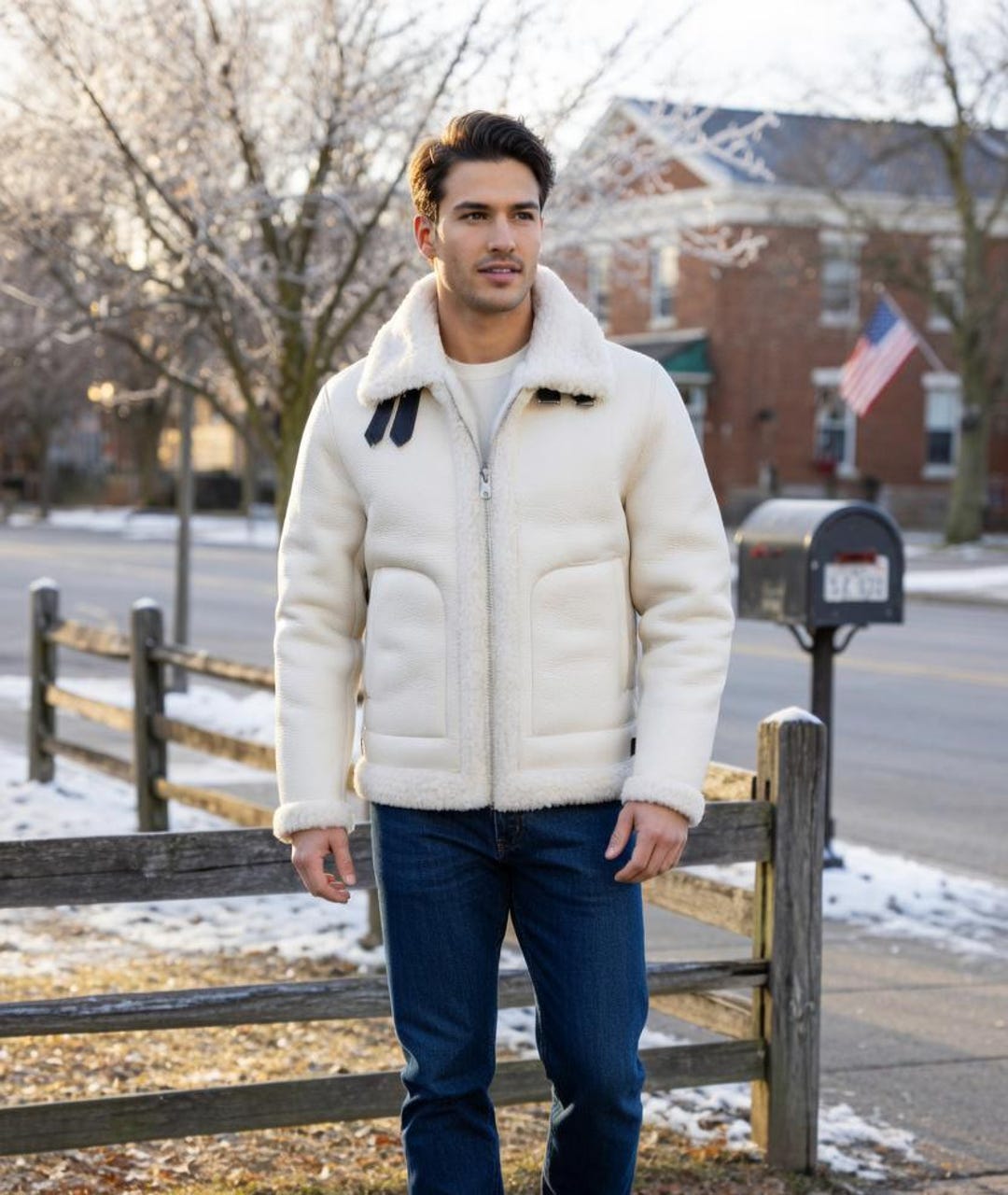 Buy Men's White Shearling Jacket – Handmade Winter Sheepskin Coat