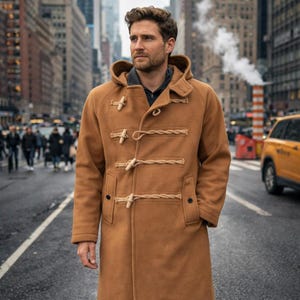 Trenca clásica británica para hombre: abrigo de lana con capucha y botones, ropa de invierno
