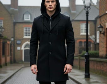 Wool Warm Hooded Coat - Traditional English Duffle Jacket - Men's