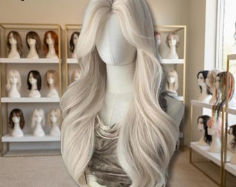 Blonde gewellte U-Teil-Perücke 26 Zoll, lange natürliche synthetische Perücke für Frauen, hitzebeständige tägliche Perücke, Cosplay-Partystil, Geschenk für sie