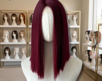 Perruque carrée courte rouge bordeaux, Perruque synthétique partie médiane pour femme, Cheveux cosplay résistants à la chaleur, Perruque quotidienne naturelle, Perruque pour costume de fête, Cadeau pour elle