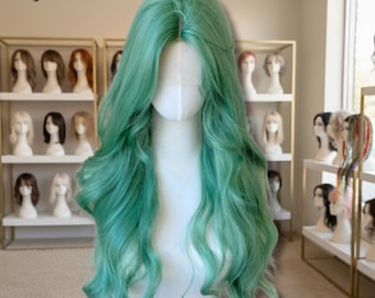 Green Wavy Lace Wig, Heat Resistant Synthetic Hairpiece, Cosplay Costume Wig, Fashion Daily Wear Wig, Long Natural Style, Gift for Her