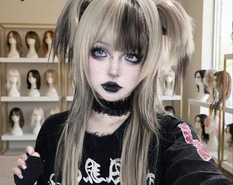Goth Anime Twin Ponytail Wig, Long Blonde Wig, Synthetic Emo Cosplay Wig, Gift for Her